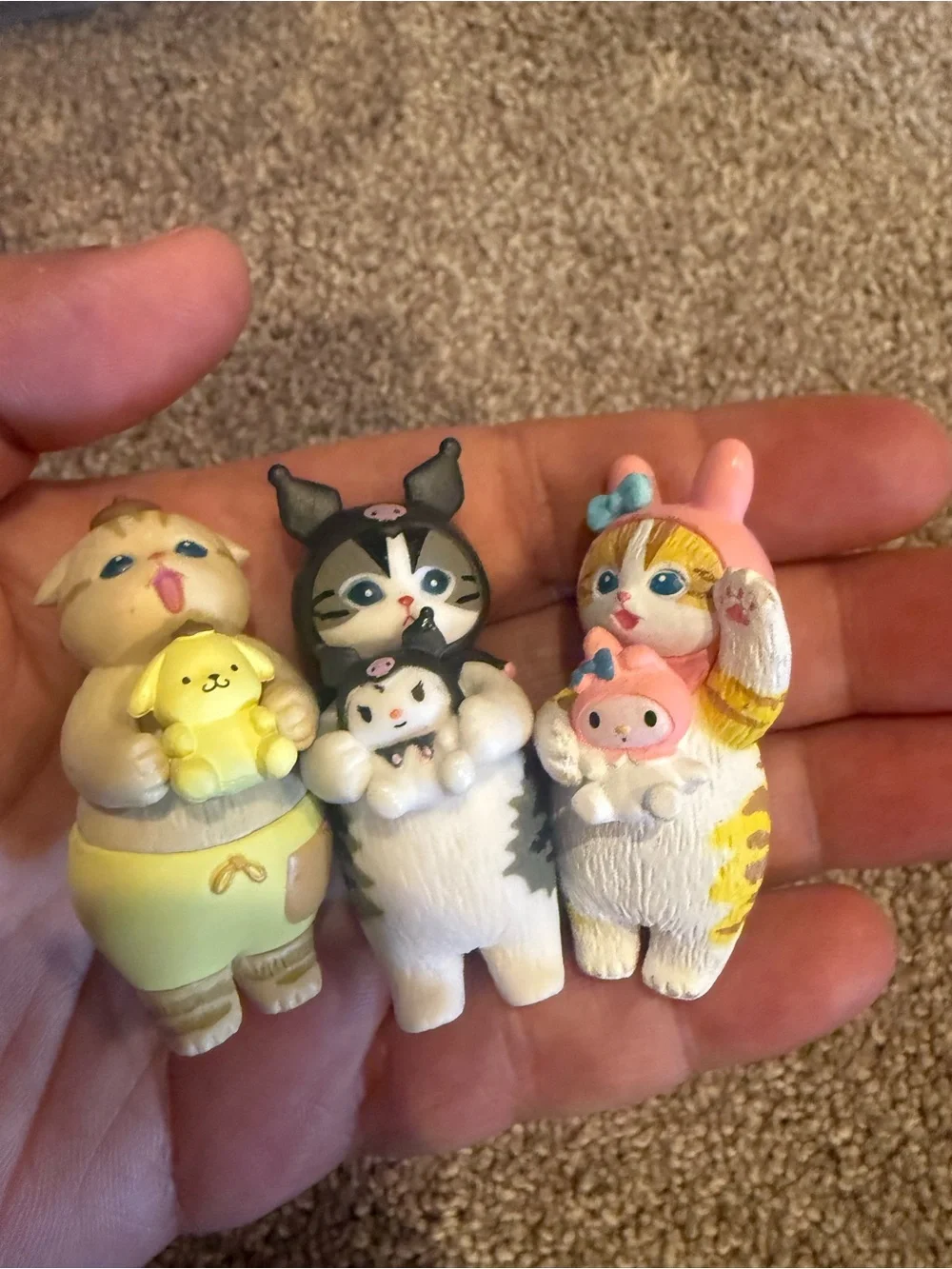 Cute Cat Figurine Toy Set - White & Yellow Cat Characters